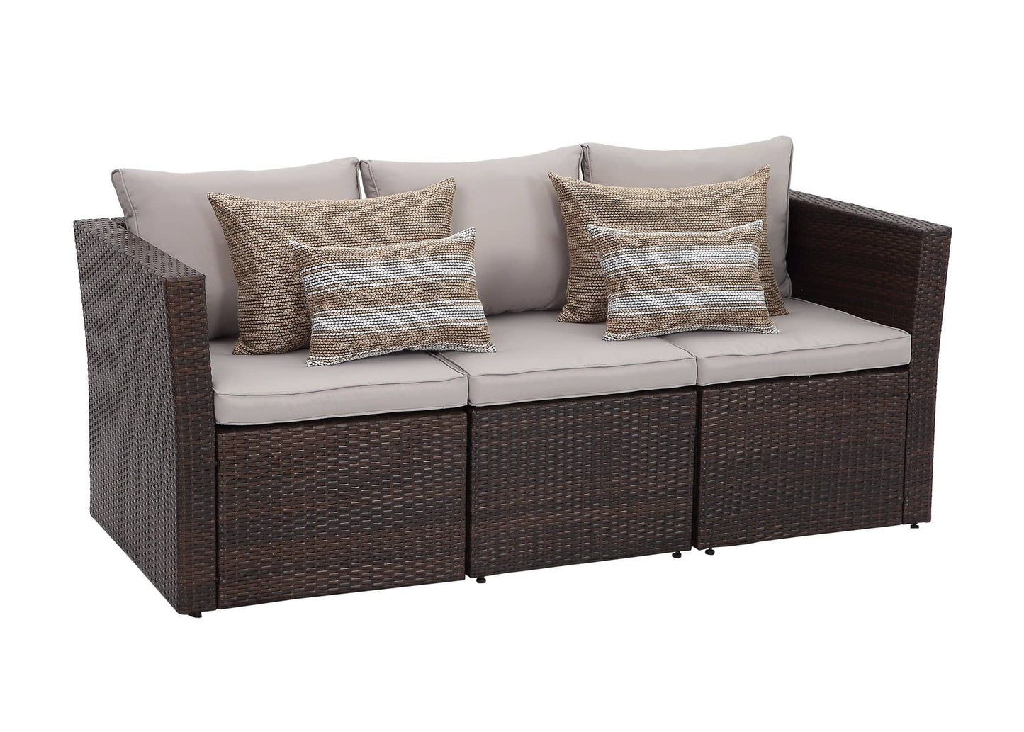 Context Brisk 6 Piece All Weather Wicker Sofa Seating Group with Cushions, Ottoman With Storage and Coffee Table
