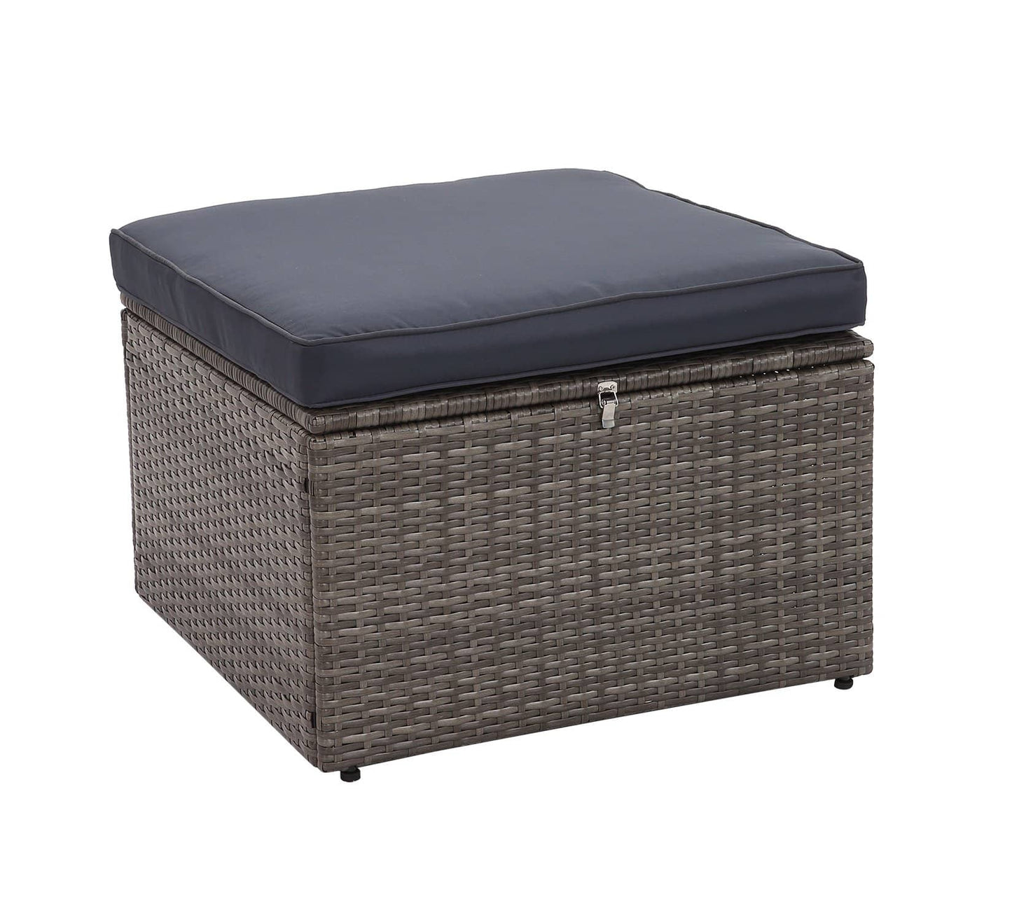 Context Brisk 6 Piece All Weather Wicker Sofa Seating Group with Cushions, Ottoman with Storage and Coffee Table - Navy