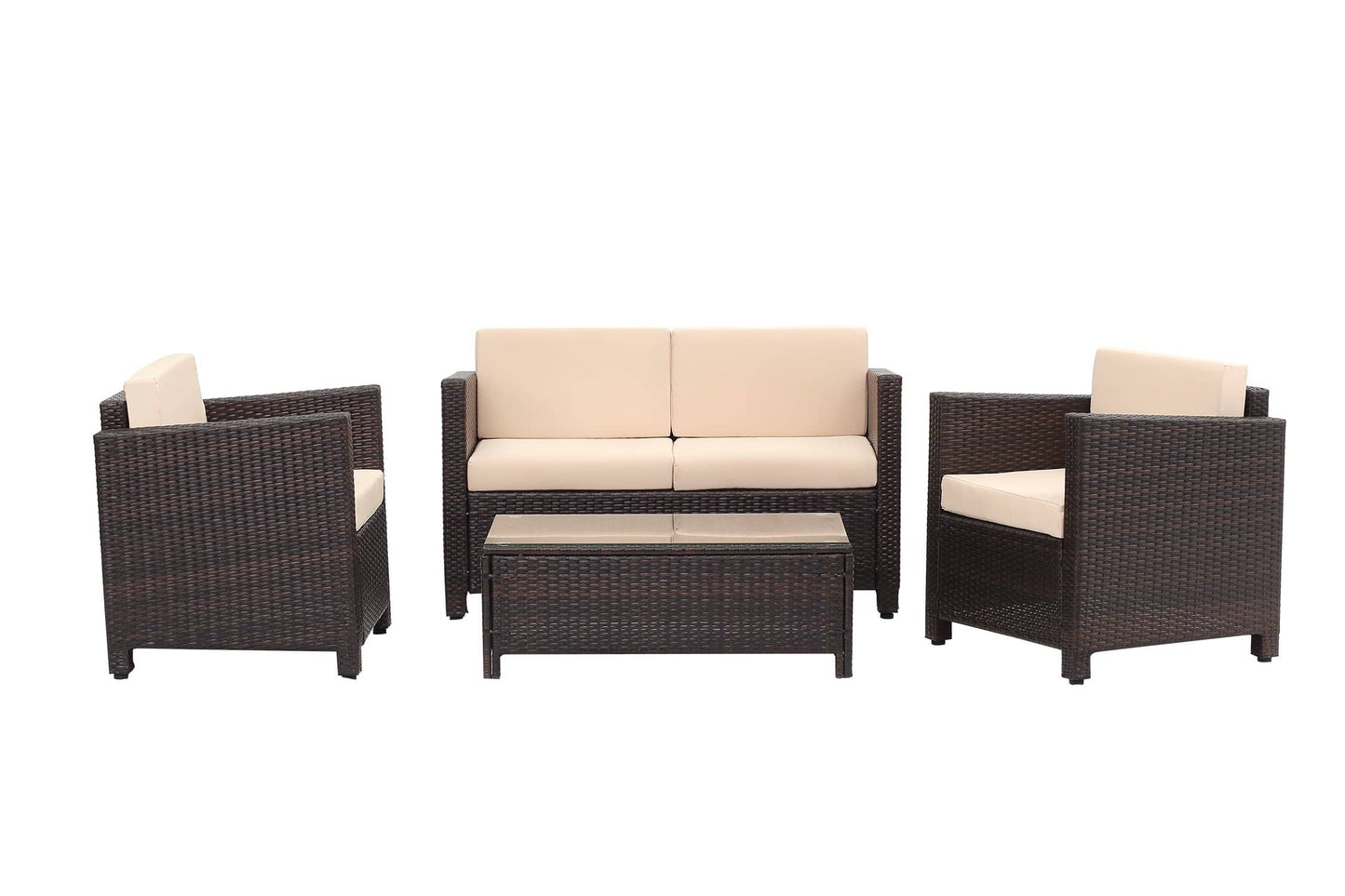Context Helio 4 Piece All Weather Wicker Sofa Seating Group with Cushions and Coffee Table