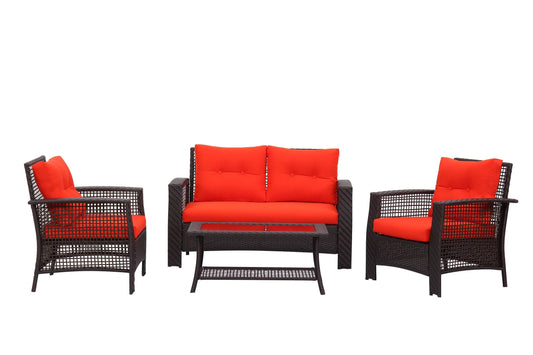 Context Ariel 4 Piece All Weather Wicker Sofa Seating Group with Cushions and Coffee Table