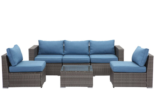 Context Evoke 6 Piece All Weather Wicker Sofa Seating Group with Cushions and Coffee Table